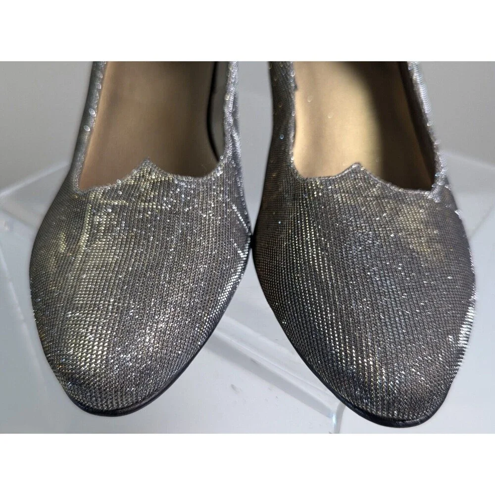 1950s Designer Shoes Vaneli di notto Silver Sparkle FabricKitten Heel 7.5 N